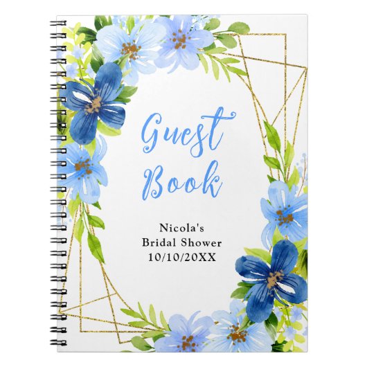 Blue and Navy Flowers Bridal Shower Guest Book ノートブック (正面)
