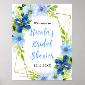 Blue and Navy Flowers Bridal Shower Welcome ポスター (正面)