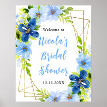 Blue and Navy Flowers Bridal Shower Welcome