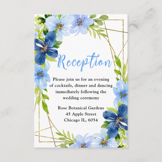 Blue and Navy Flowers Wedding Reception エンクロージャーカード (正面)