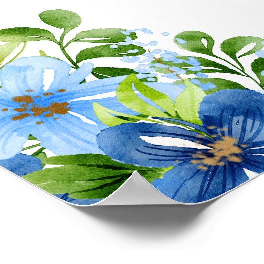 Blue and Navy Flowers Wedding Welcome Sign ポスター (角)