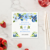 Blue and Navy Flowers with Foliage スタンダードカクテルナプキン (インサイチュ)