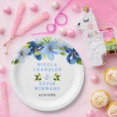 Blue and Navy Flowers with Foliage  ペーパープレート (パーティー)