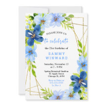 Blue and Navy Flowers with Foliage Birthday