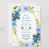 Blue and Navy Flowers with Foliage Wedding セーブザデート (正面)