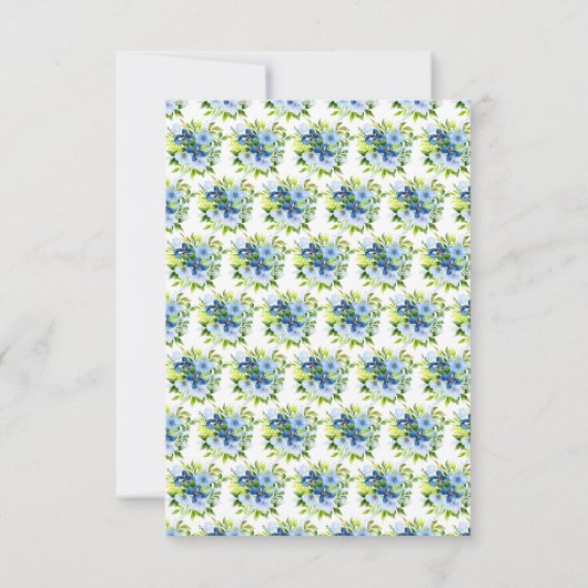 Blue and Navy Flowers with Foliage Wedding 出欠カード (裏面)