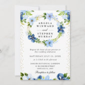 Blue and Navy Flowers Wreath Wedding 招待状 (正面)