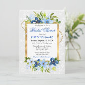 Blue and Navy Summer Flowers Gold Bridal Shower 招待状 (スタンド正面)
