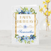 Blue and Navy Summer Flowers Gold Foil Birthday カード (黄色い花)