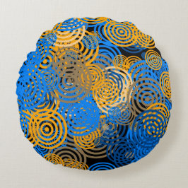 Blue and Orange Concentric Circles Round Pillow ラウンドクッション