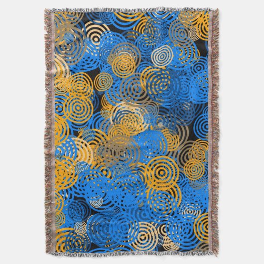 Blue and Orange Concentric Circles Throw Blanket スローブランケット (正面縦)