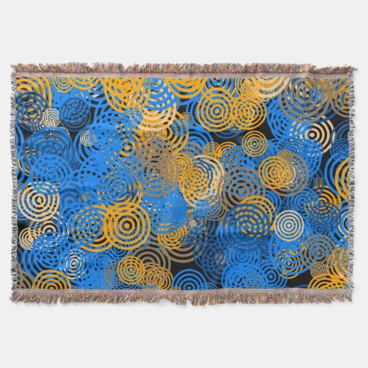  Blue and Orange Concentric Circles Throw Blanket スローブランケット (正面)