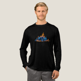  "Blue and Orange Fire Flames" Vibrant Art Design  トライブレンドＴシャツ