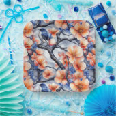 Blue and orange flora and fauna scene ペーパープレート (パーティー)