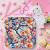 Blue and orange flora and fauna scene ペーパープレート (パーティー)