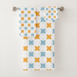 Blue and orange floral tile pattern バスタオルセット