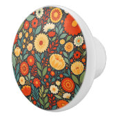 Blue and Orange Folk Art Flowers セラミックノブ (右)