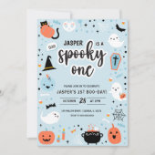 Blue and Orange Halloween 1st Birthday Invitation  招待状 (正面)
