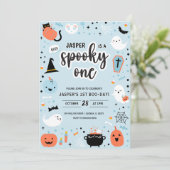 Blue and Orange Halloween 1st Birthday Invitation  招待状 (スタンド正面)