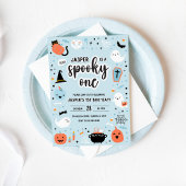Blue and Orange Halloween 1st Birthday Invitation  招待状