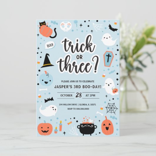 Blue and Orange Halloween 3rd Birthday Invitation  招待状 (スタンド正面)