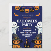 Blue and Orange Pumpkin Boo Halloween Party 招待状 (正面)