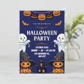Blue and Orange Pumpkin Boo Halloween Party 招待状 (スタンド正面)