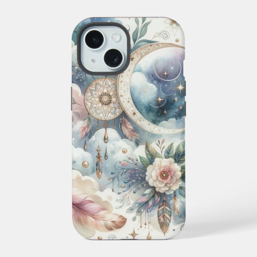 Blue and Pink Dream Catcher iPhone 15ケース (裏面)