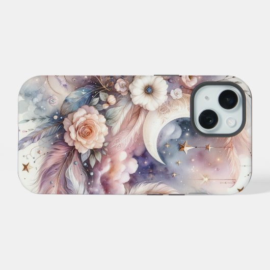 Blue and Pink Dream Catcher iPhone 15ケース (裏面横)