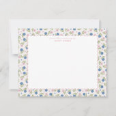 Blue and Pink Floral Hand Drawn Scallop note card 招待状 (正面)