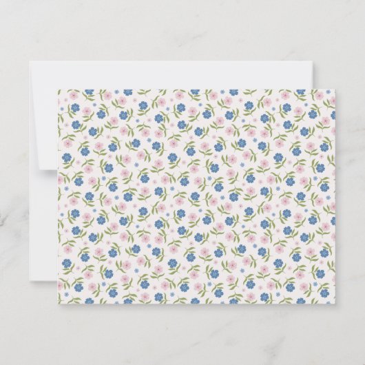 Blue and Pink Floral Hand Drawn Scallop note card 招待状 (裏面)