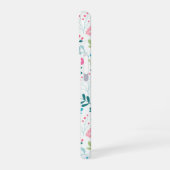 Blue and Pink Floral Pattern with Monogram Name iPhone 16ケース (左側面)