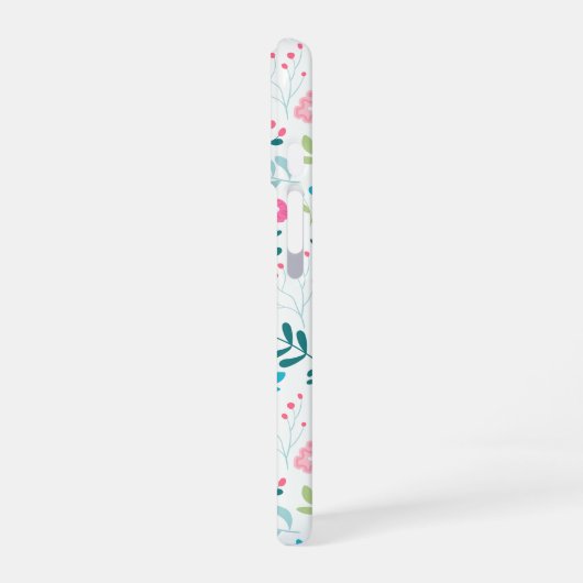 Blue and Pink Floral Pattern with Monogram Name iPhone 16ケース (左側面)