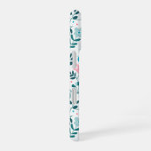 Blue and Pink Floral Pattern with Monogram Name iPhone 16ケース (右側面)
