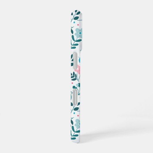 Blue and Pink Floral Pattern with Monogram Name iPhone 16ケース (右側面)