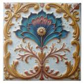 Blue and pink floral rosette タイル (正面)