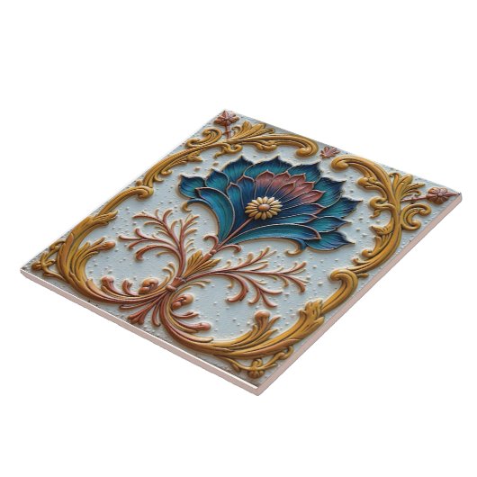 Blue and pink floral rosette タイル (側面)