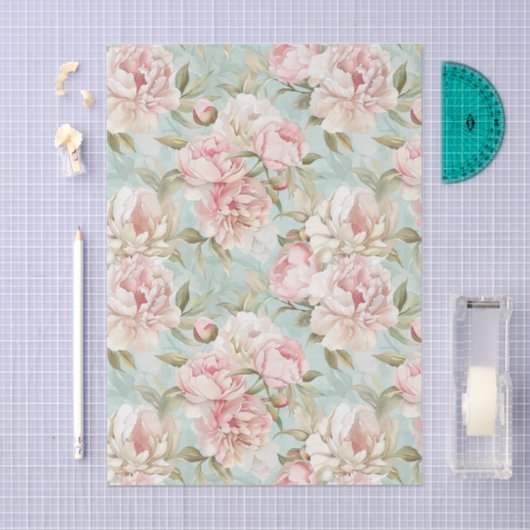Blue and pink floral shabby chic 薄葉紙 (クラフト)