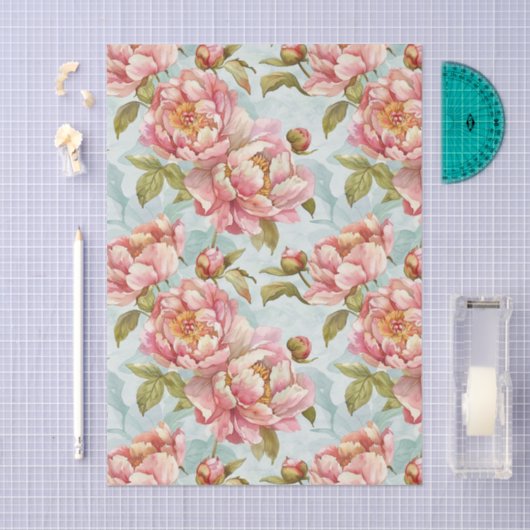 Blue and pink floral shabby chic 薄葉紙 (クラフト)