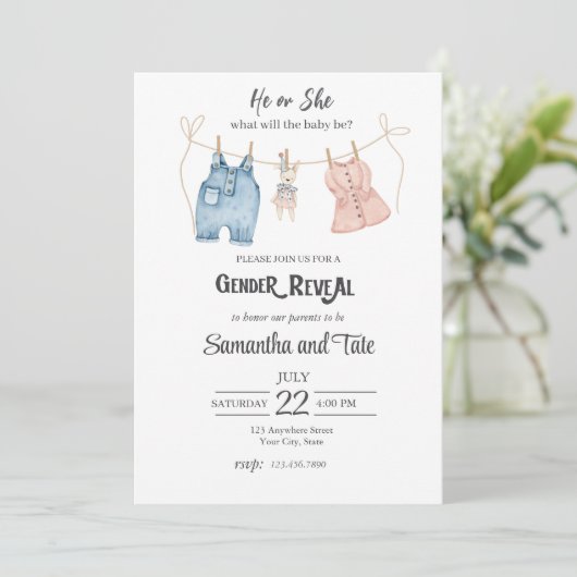 Blue and Pink Gender Reveal Invitation 招待状 (スタンド正面)