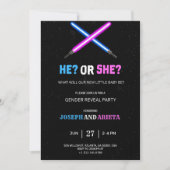 blue and pink gender reveal party invitation 招待状 (正面)