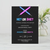 blue and pink gender reveal party invitation 招待状 (スタンド正面)
