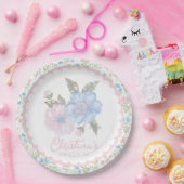 Blue and Pink Grandmillennial Floral Sweet 16 ペーパープレート (パーティー)