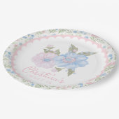 Blue and Pink Grandmillennial Floral Sweet 16 ペーパープレート (アングル)