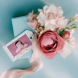 Blue and Pink Grandmillennial Flower Photo Baby ギフトタグ