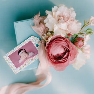 Blue and Pink Grandmillennial Flower Photo Baby  ギフトタグ