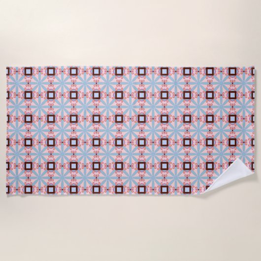 Blue and pink hues geometric patterned  ビーチタオル (正面)