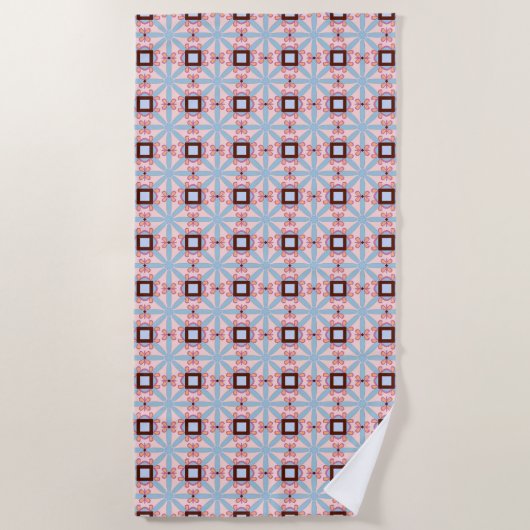 Blue and pink hues geometric patterned  ビーチタオル (正面)