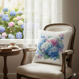 Blue and Pink Hydrangea Floral  クッション