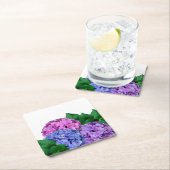 Blue and Pink Hydrangea Flowers スクエアペーパーコースター (インサイチュ)